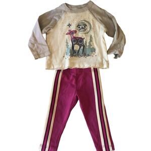 Tea Collection White Deer Shirt And Purple Pants 3-6m
